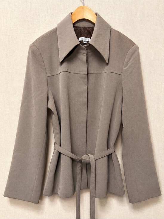 Keisuke Jackets & Blazers - KEISUKE Vintage Belted Tailored Jacket 42 Taupe Peplum Silk-Like